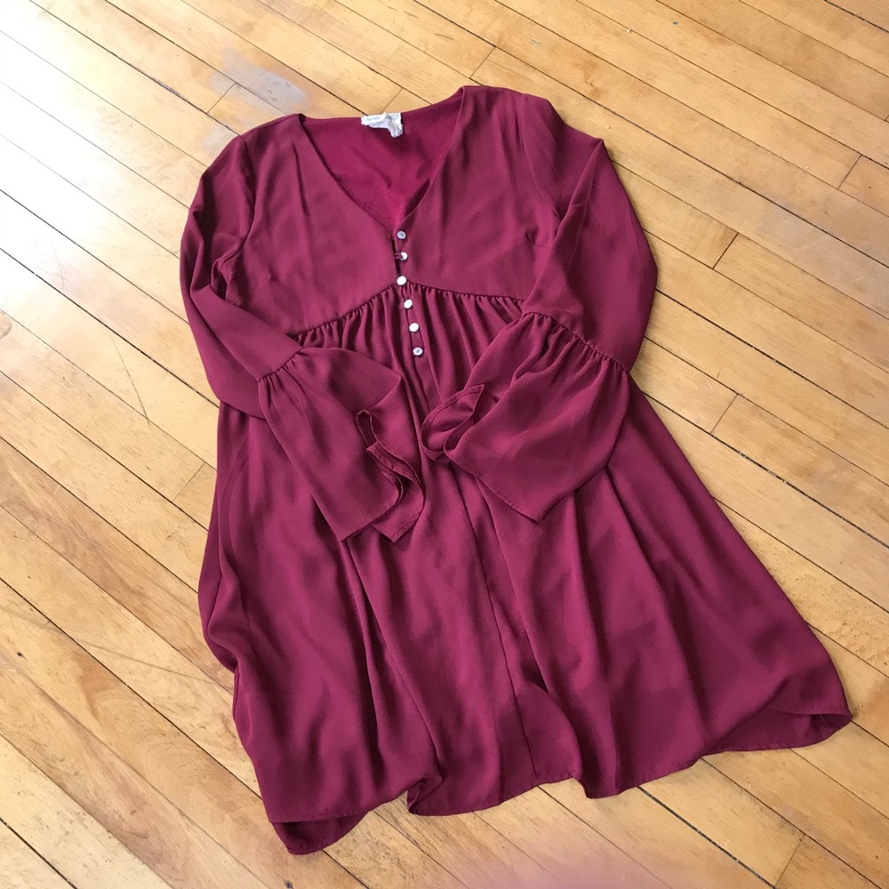 Maroon Peasant Dress